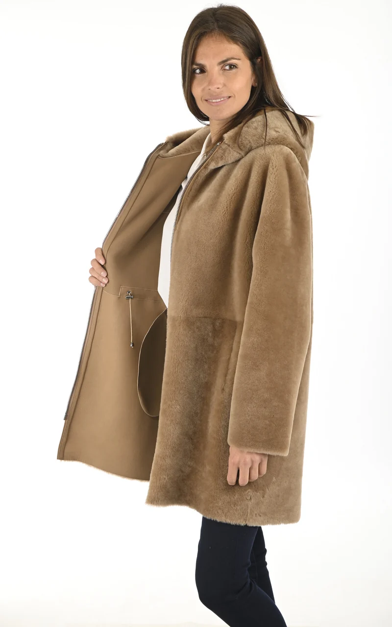 Veste réversible peau lainée camel