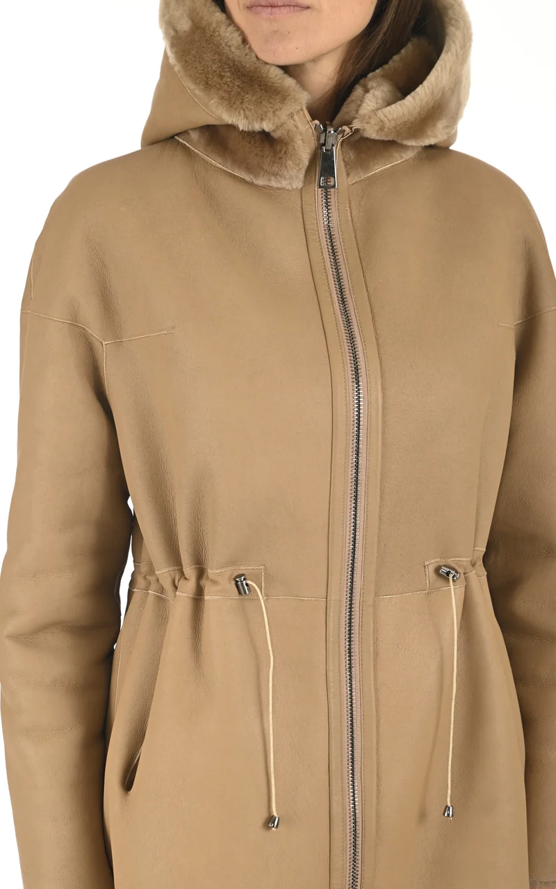 Veste réversible peau lainée camel