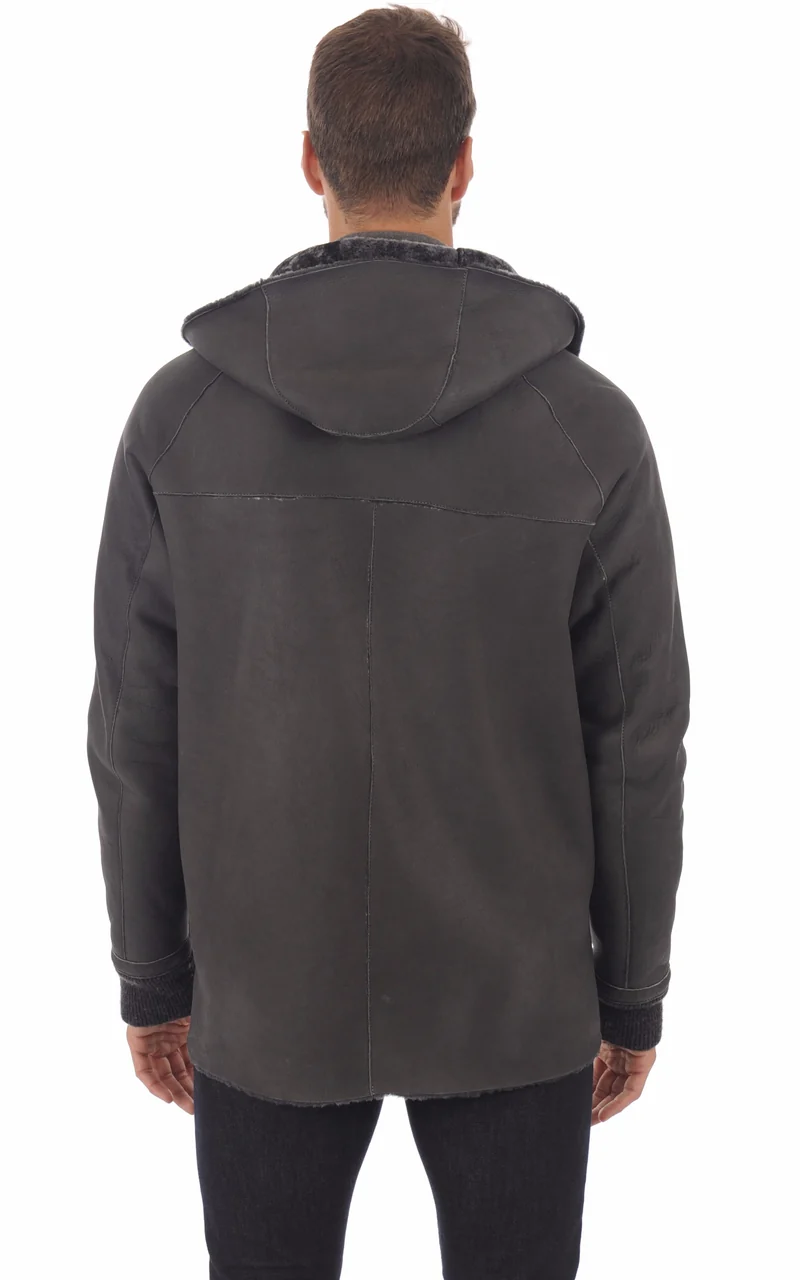 Veste peau lainée à capuche marron