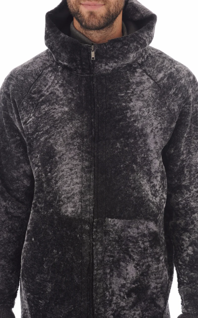 Veste peau lainée à capuche marron