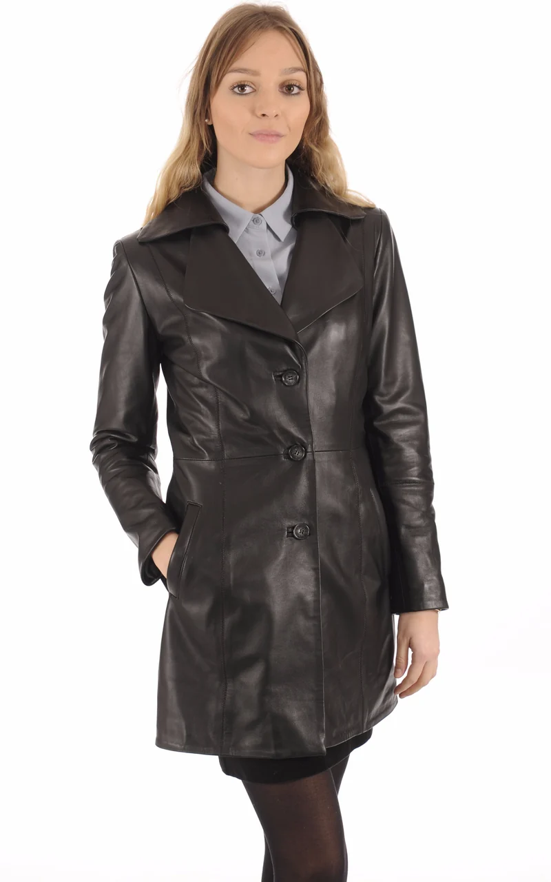 Veste longue Lola cuir noir