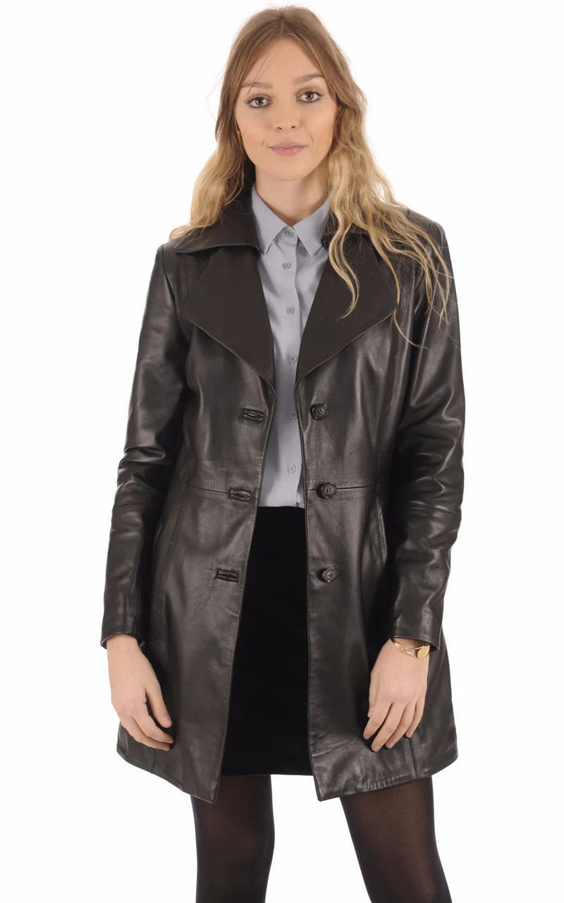 Veste longue Lola cuir noir