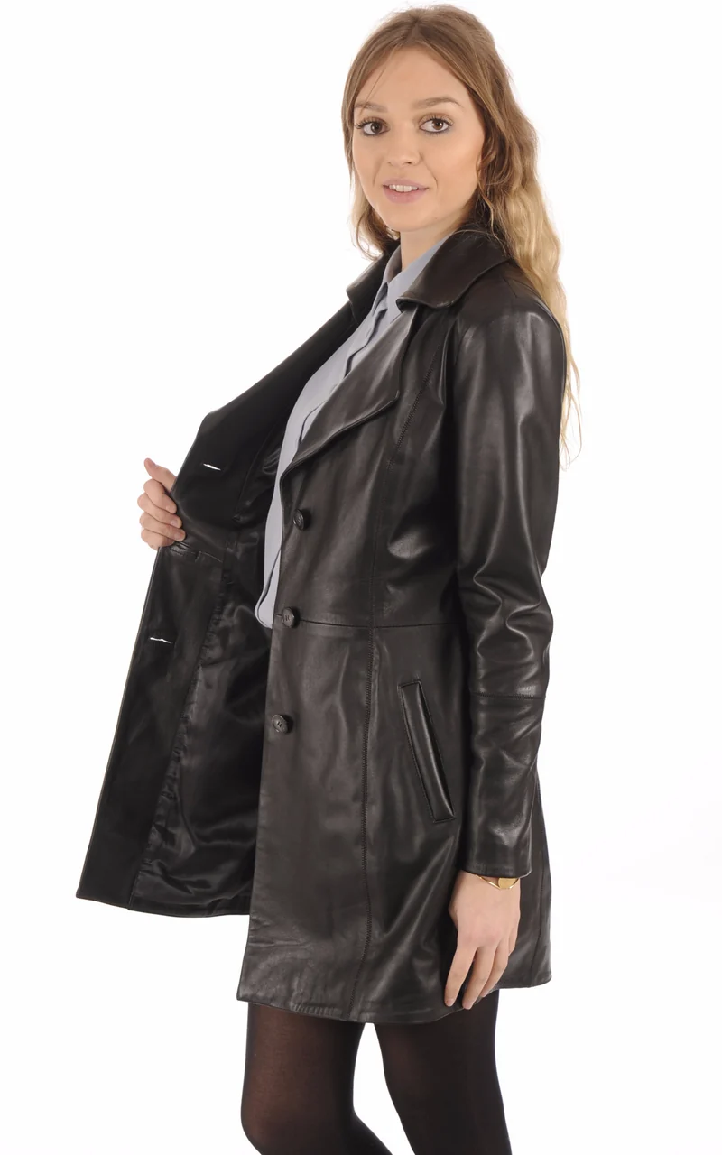 Veste longue Lola cuir noir
