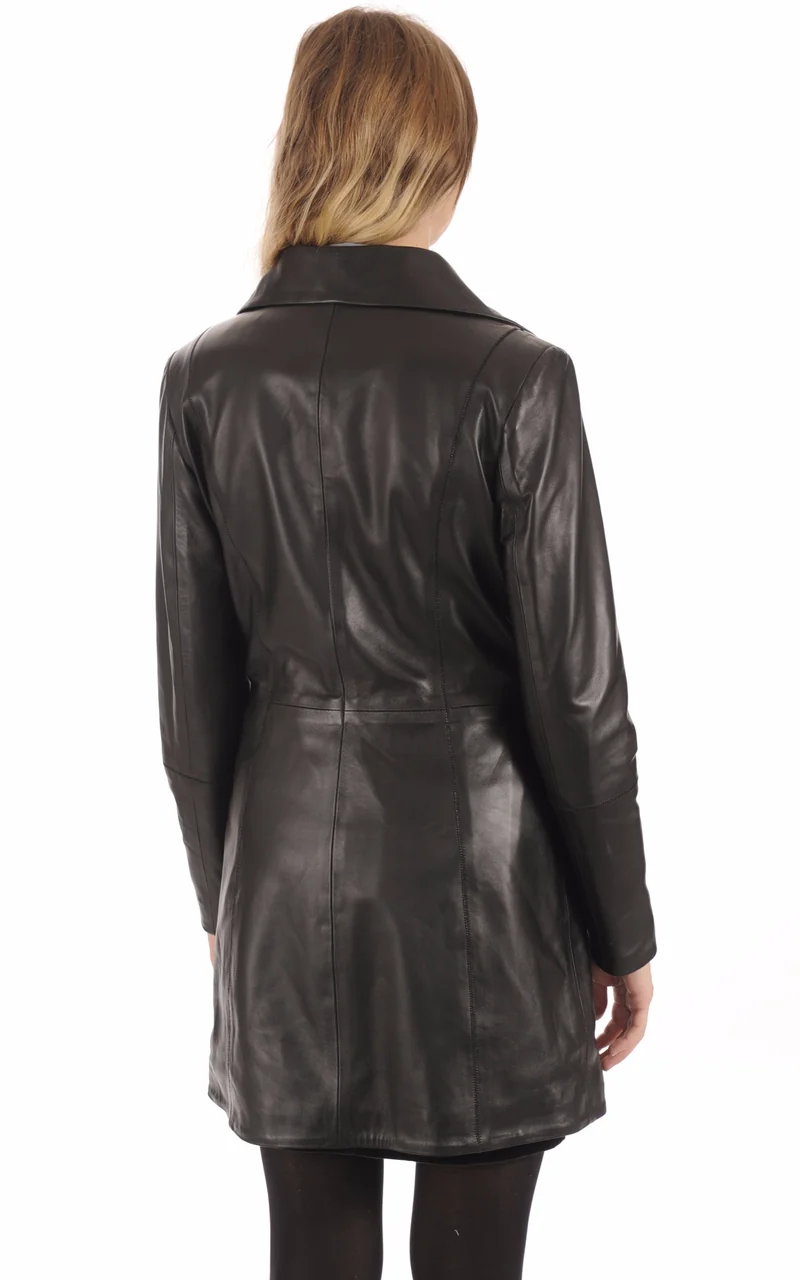 Veste longue Lola cuir noir