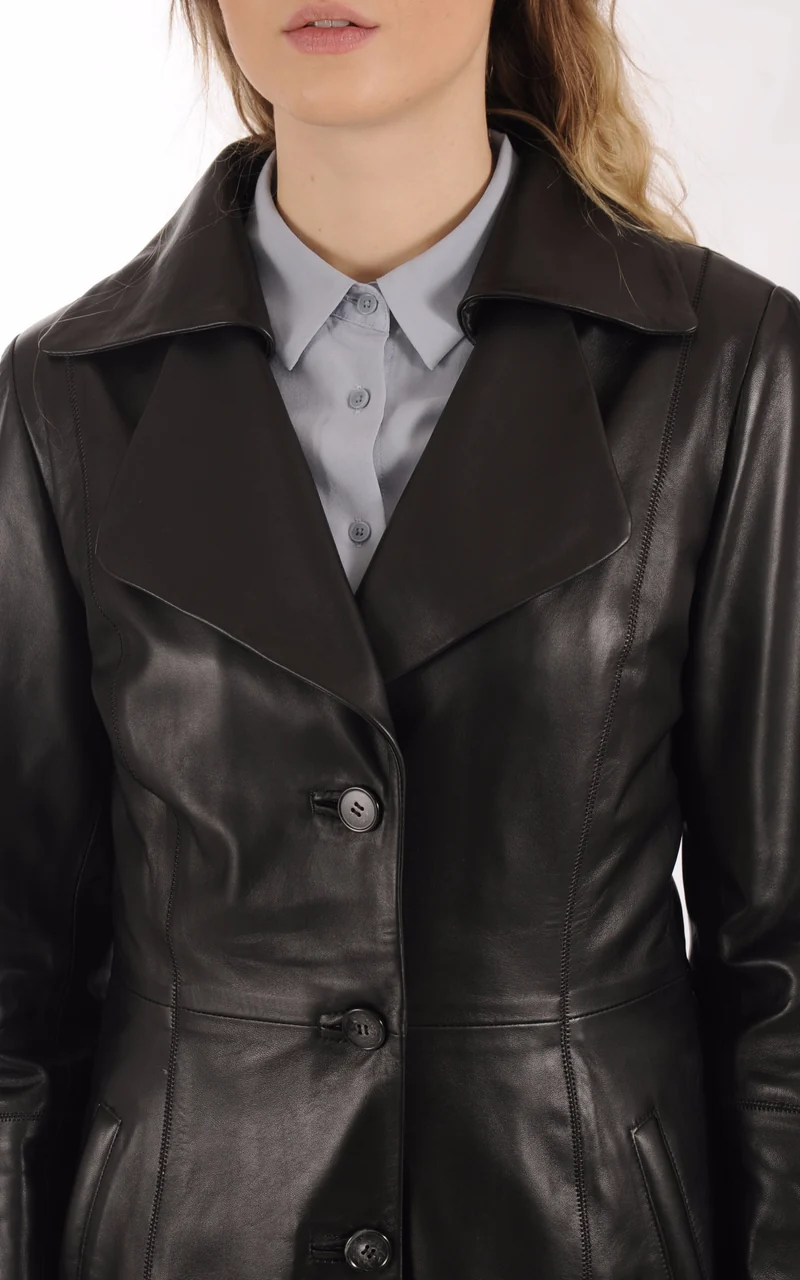 Veste longue Lola cuir noir