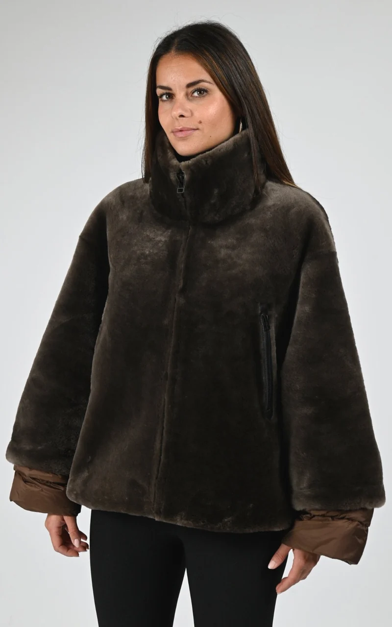 Veste bi-matière mouton marron