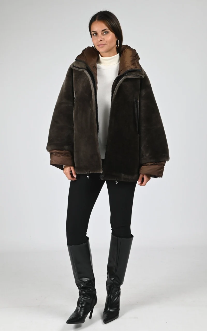 Veste bi-matière mouton marron