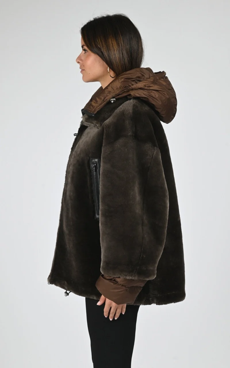 Veste bi-matière mouton marron