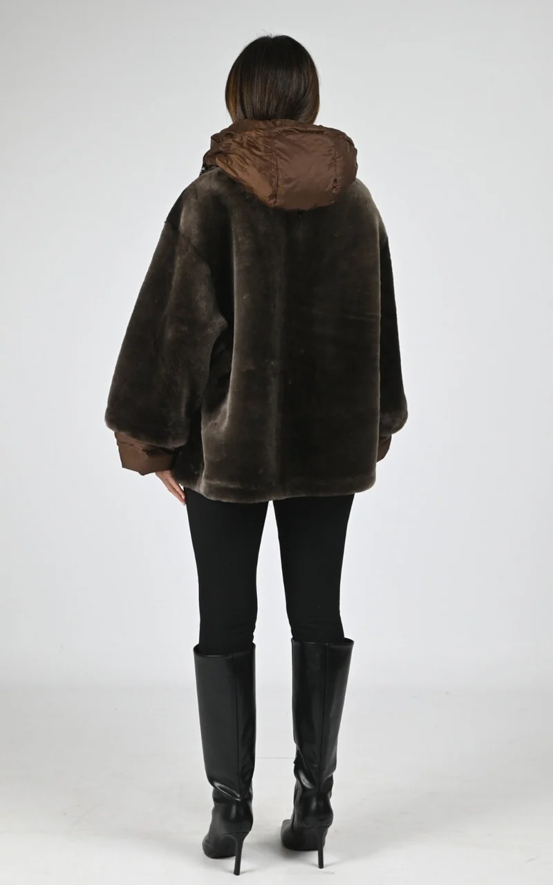 Veste bi-matière mouton marron