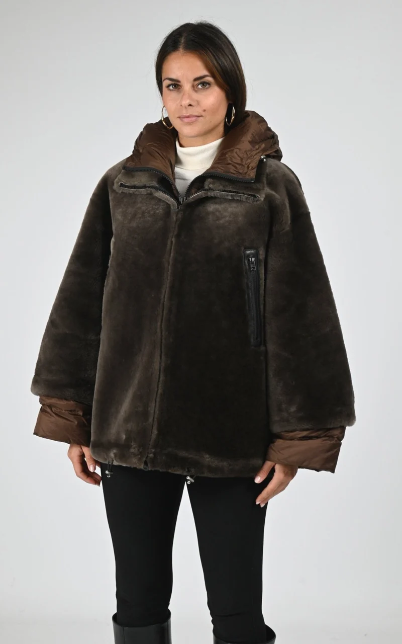 Veste bi-matière mouton marron