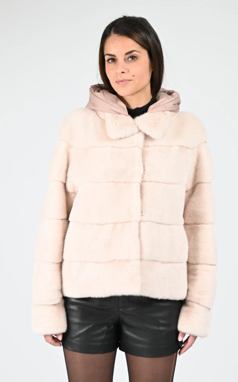 Veste réversible en vison rose claire