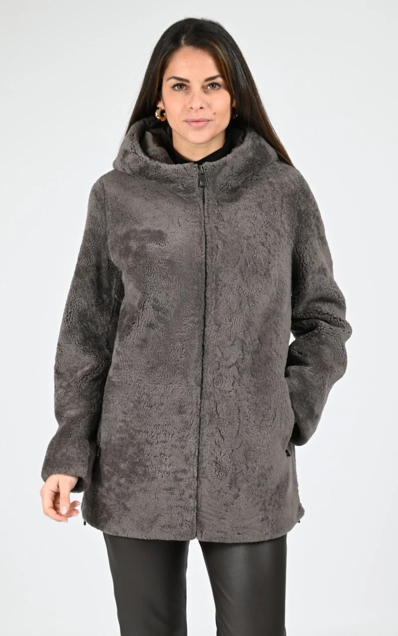 Veste peau lainée mérinos taupe