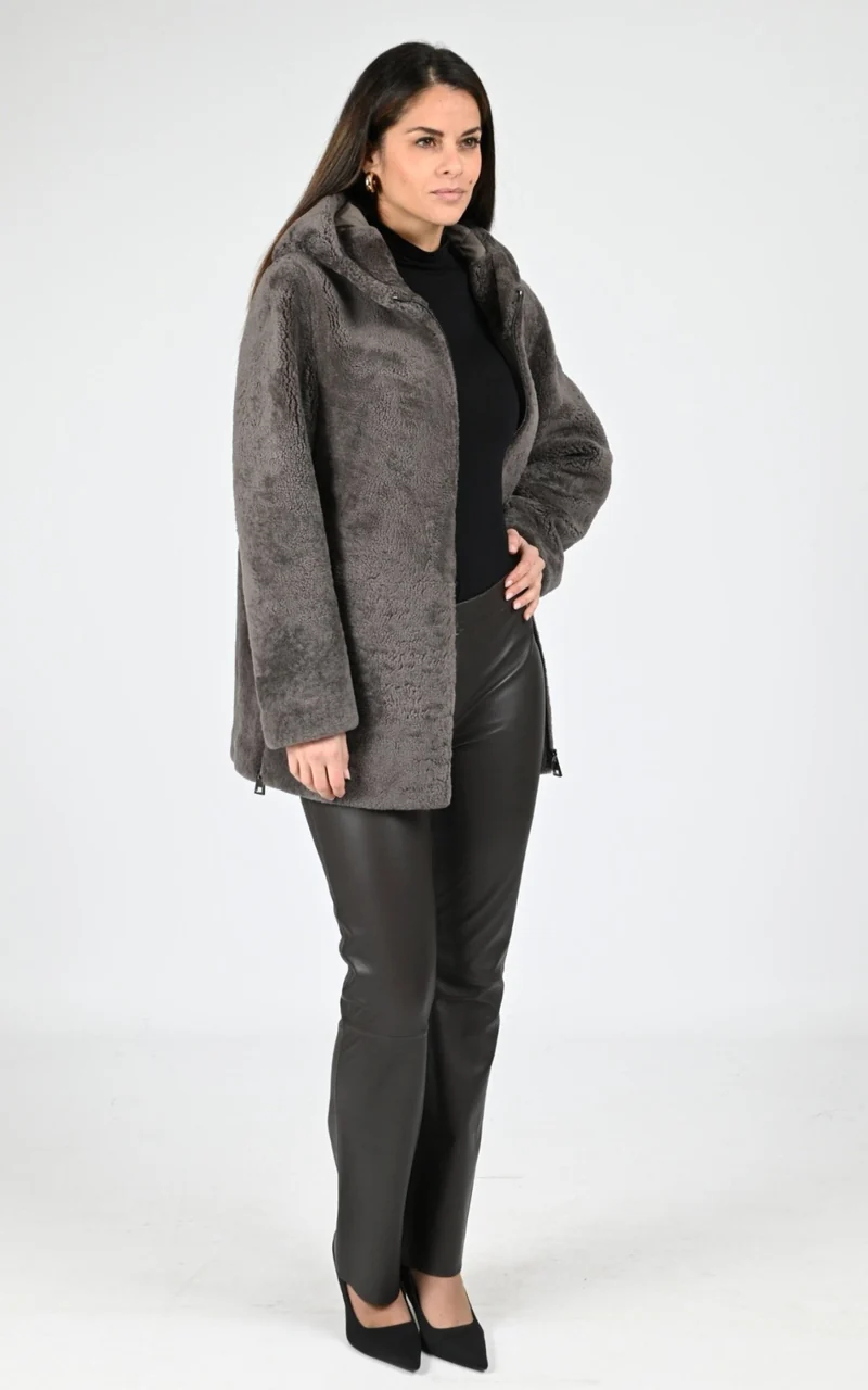 Veste peau lainée mérinos taupe