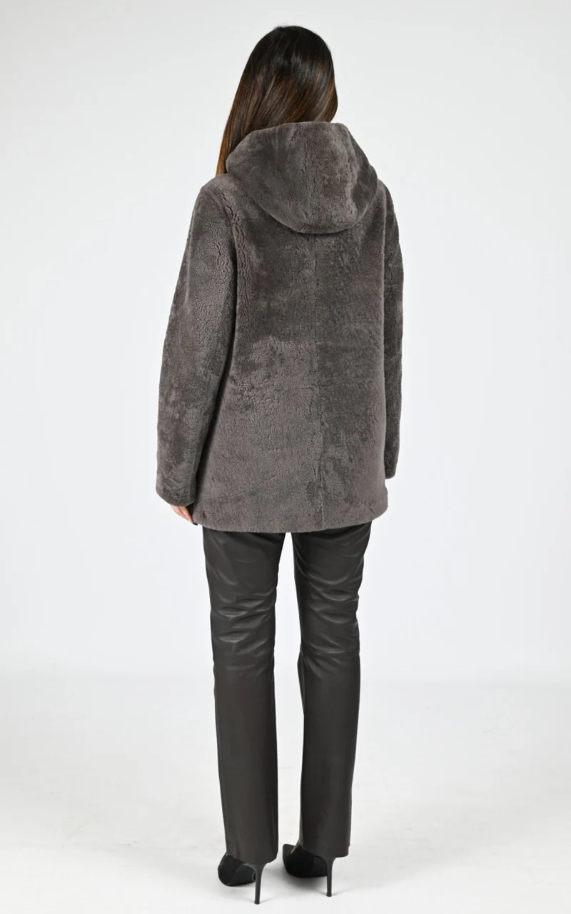 Veste peau lainée mérinos taupe