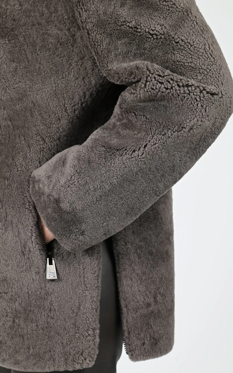 Veste peau lainée mérinos taupe