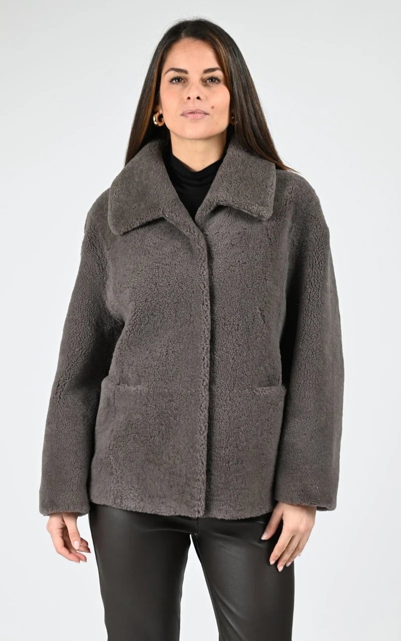 Veste peau lainée Irene taupe