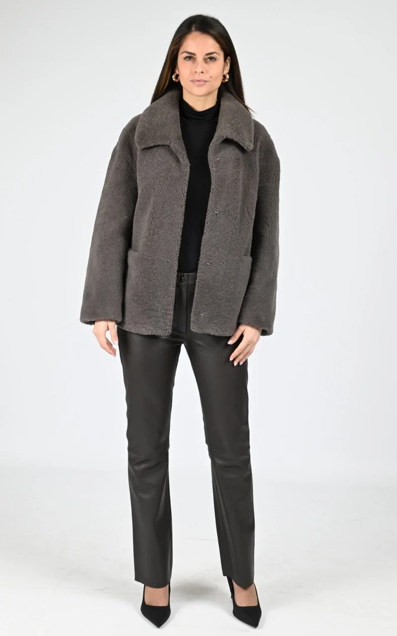 Veste peau lainée Irene taupe