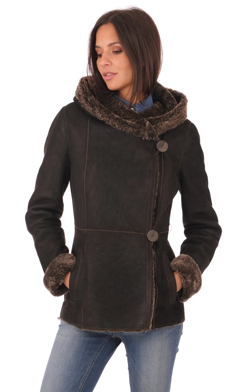 Veste cintrée peau lainée marron