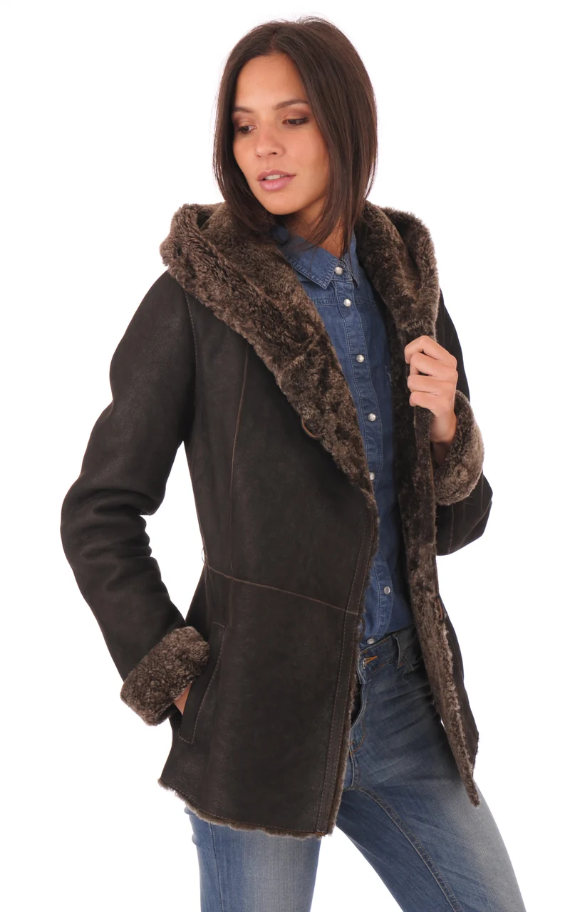 Veste cintrée peau lainée marron
