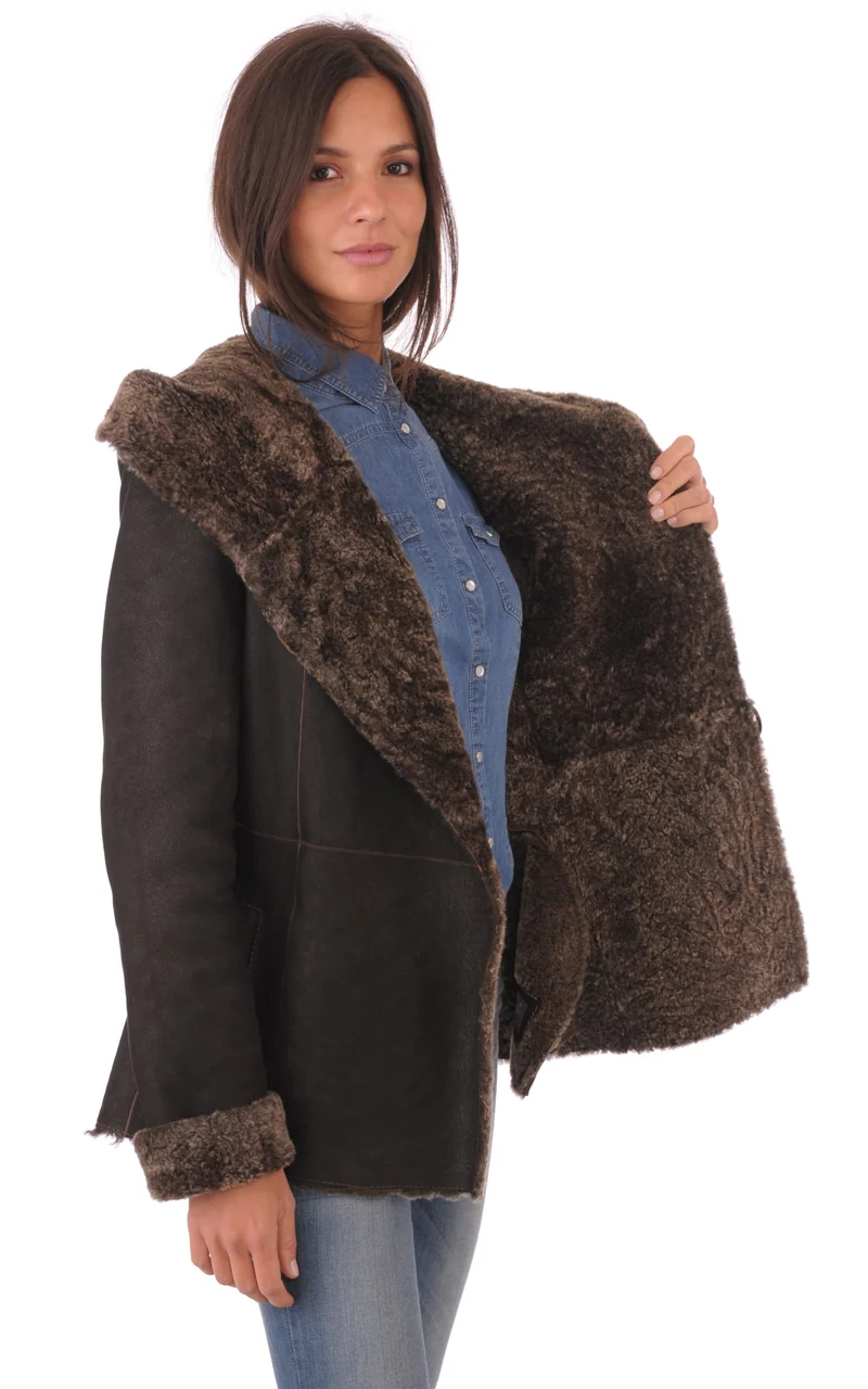 Veste cintrée peau lainée marron