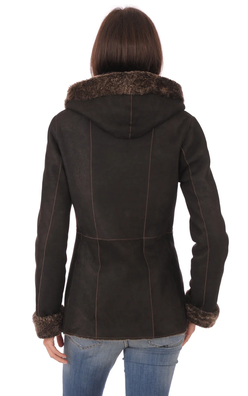 Veste cintrée peau lainée marron