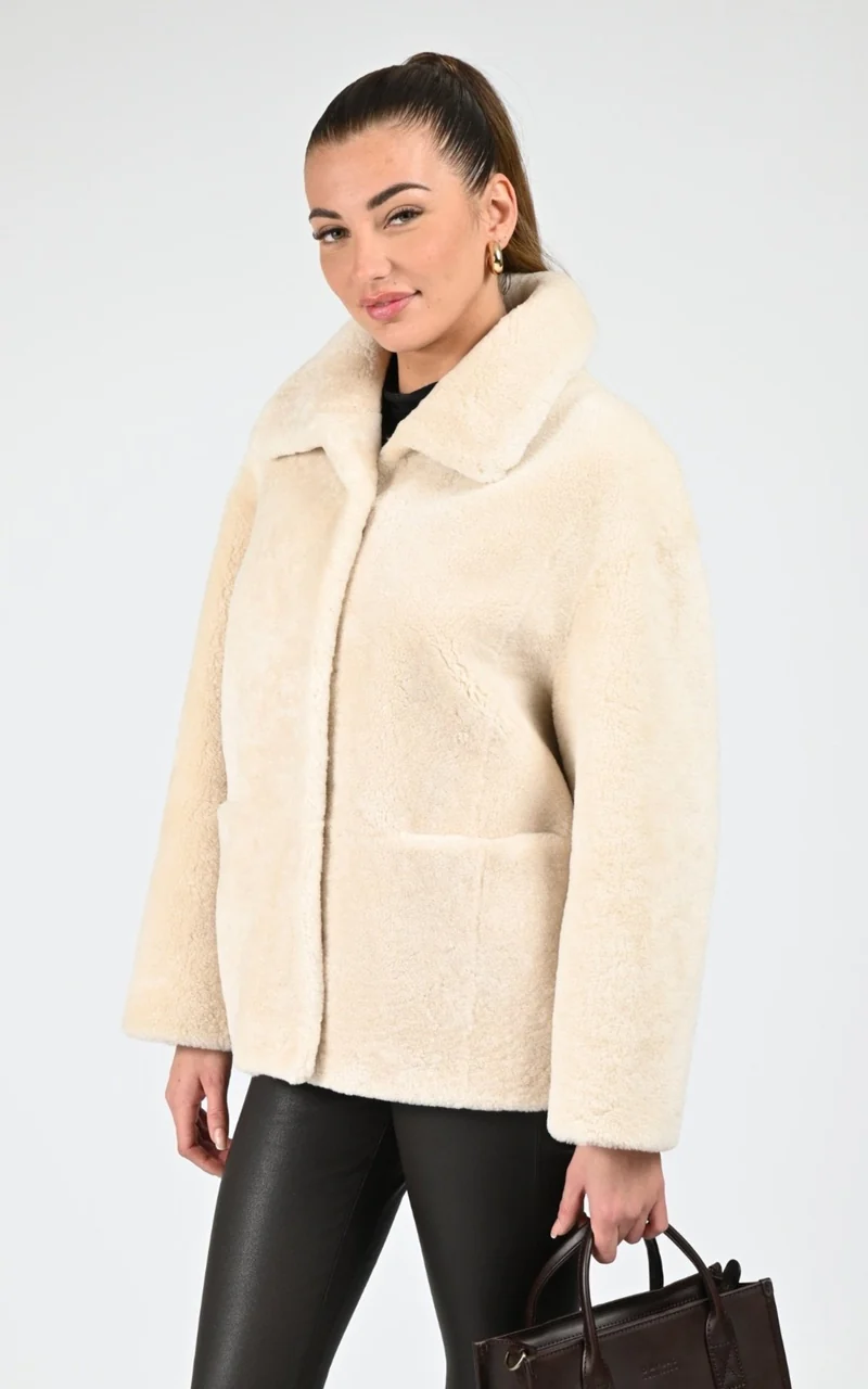 Veste peau lainée Irene beige