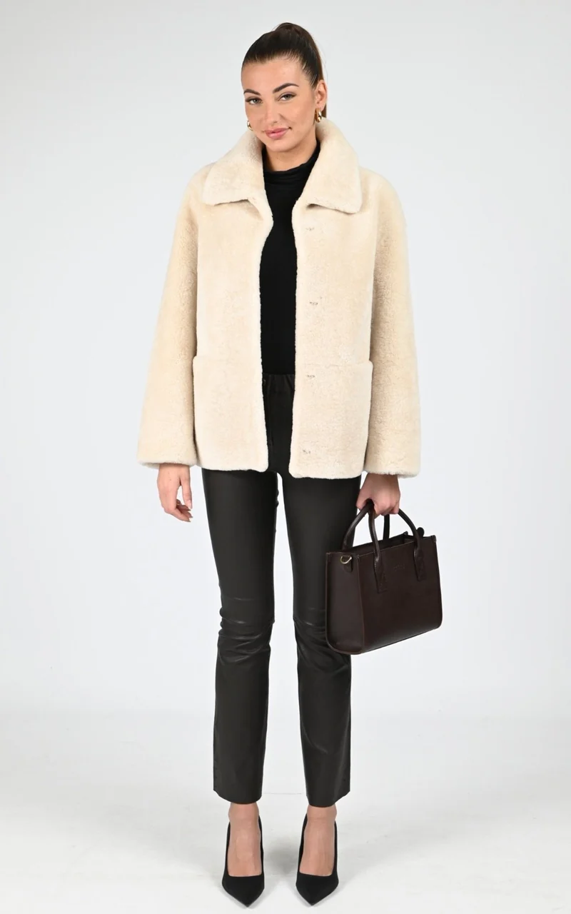 Veste peau lainée Irene beige