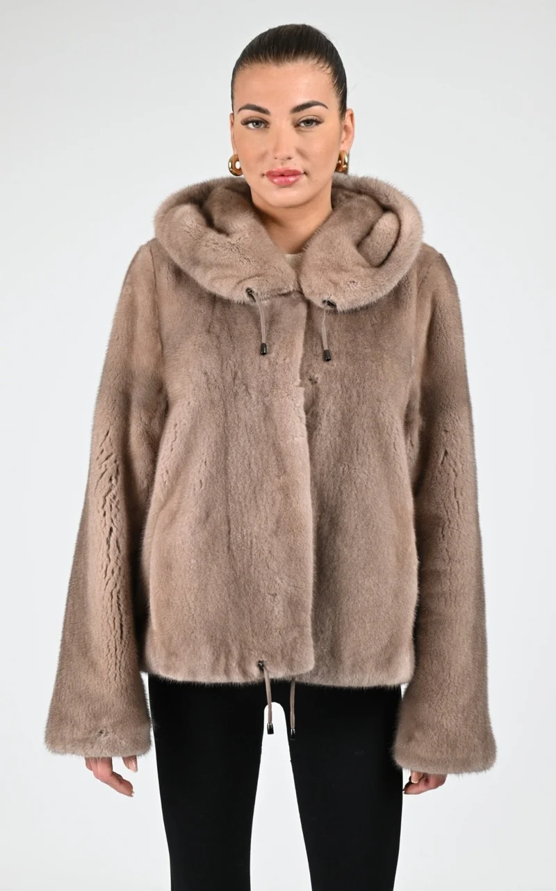 Veste à capuche en vison taupe