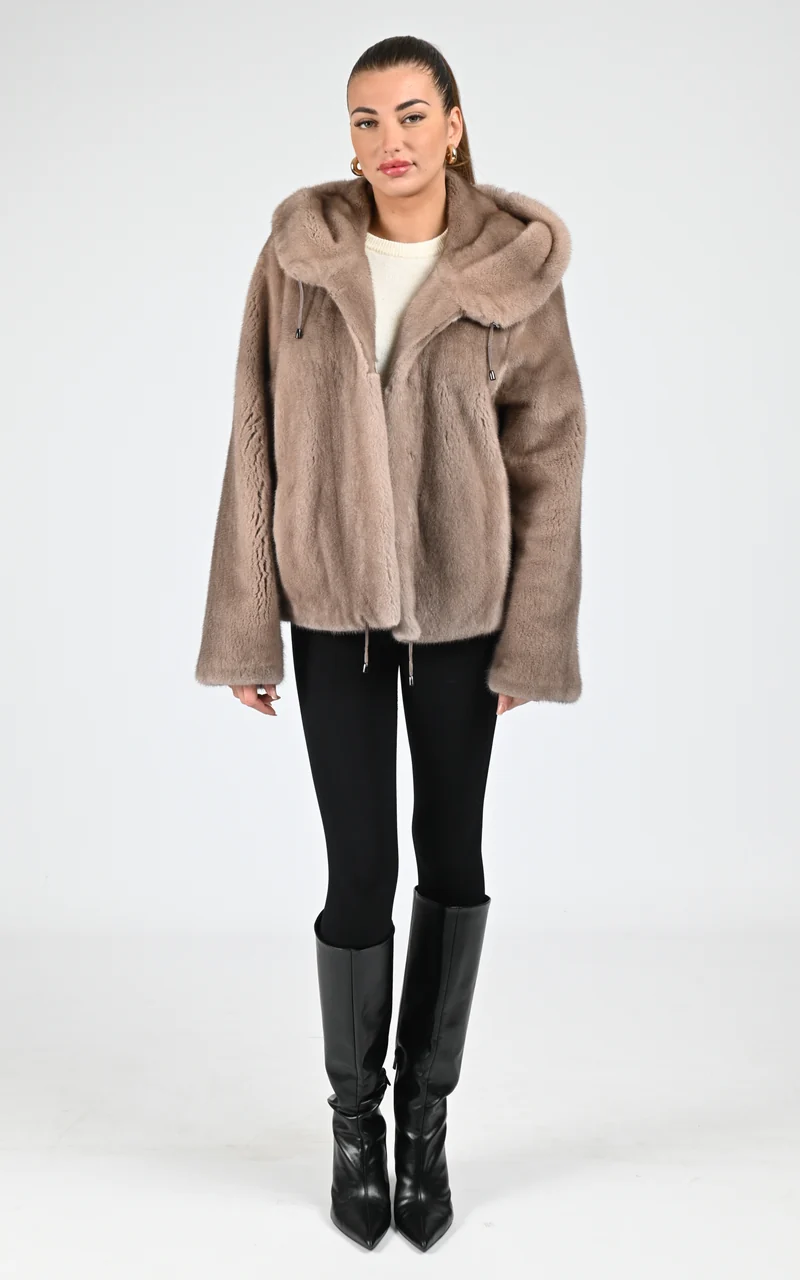 Veste à capuche en vison taupe