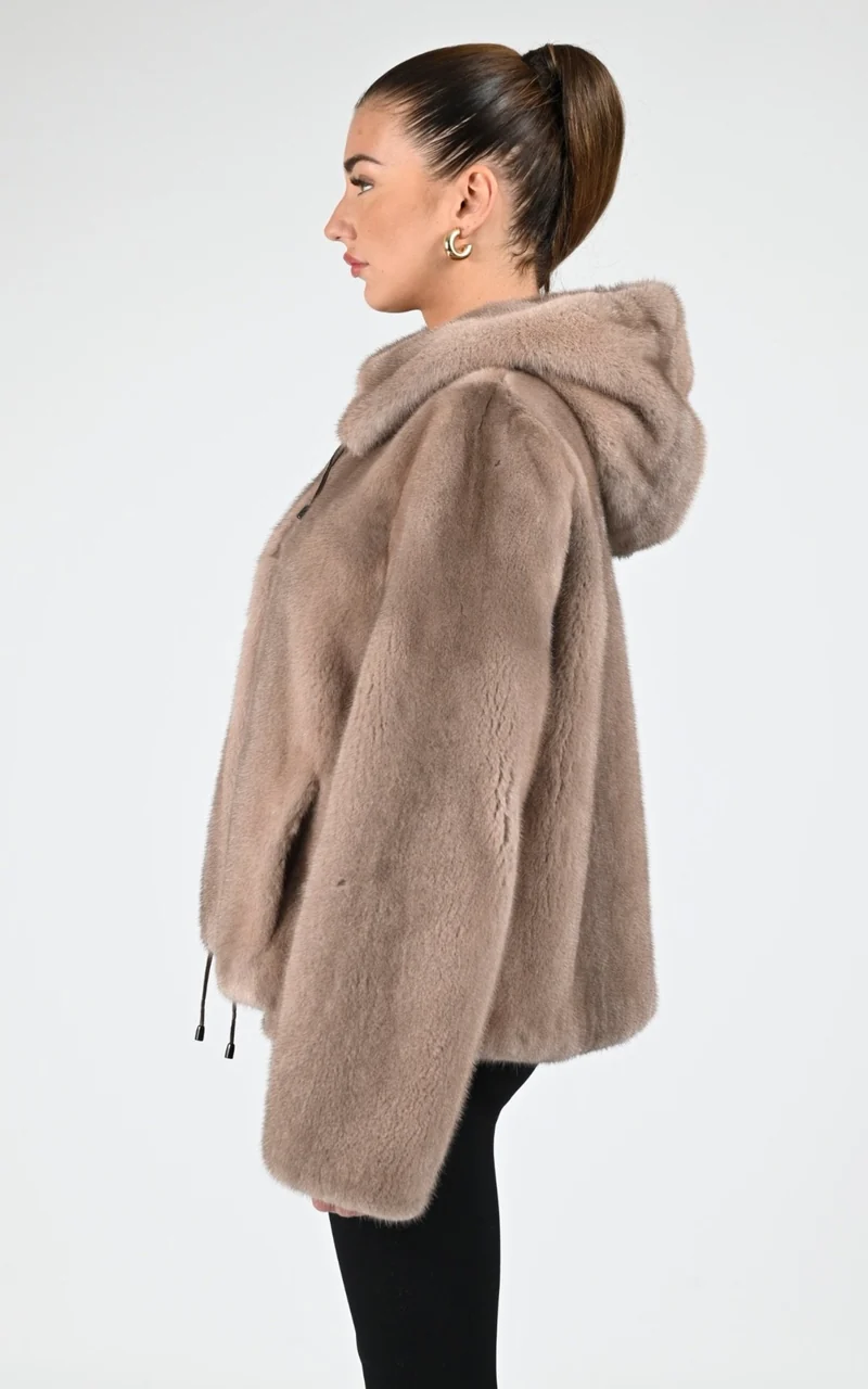 Veste à capuche en vison taupe