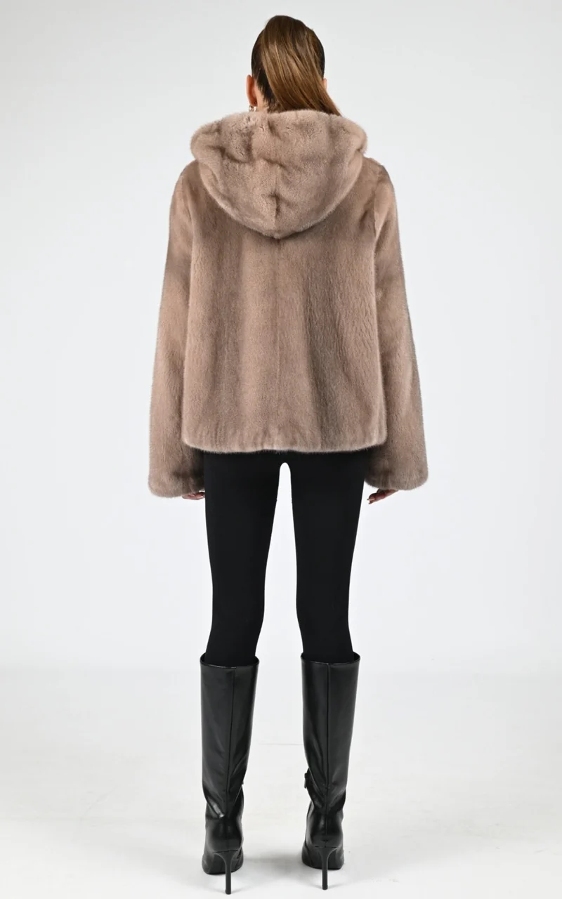 Veste à capuche en vison taupe