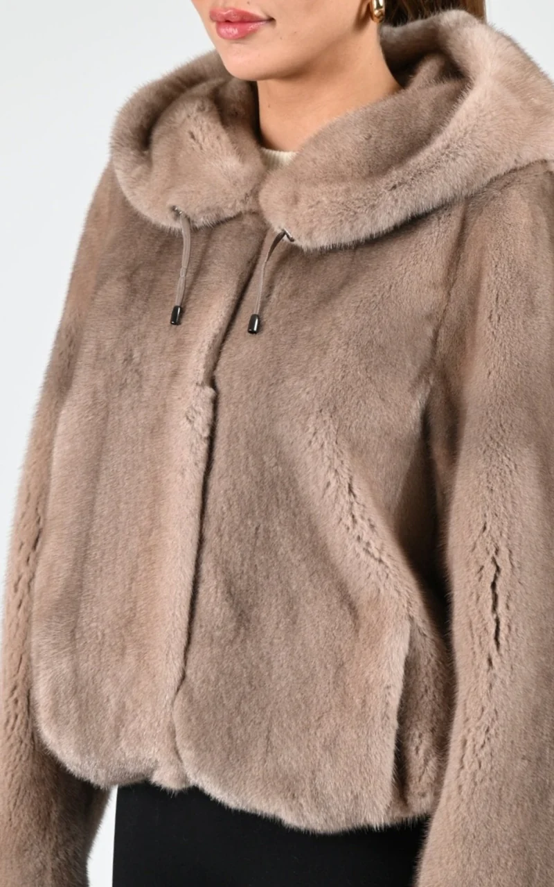 Veste à capuche en vison taupe