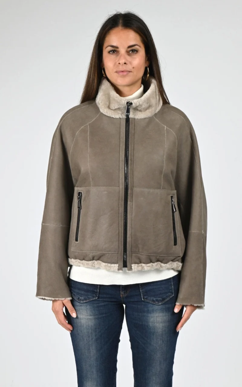 Veste peau lainée taupe