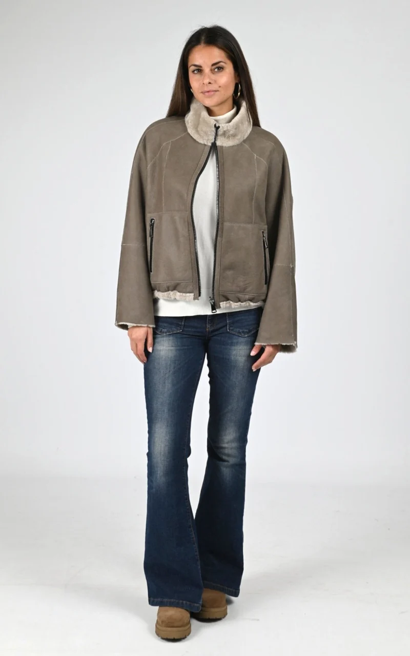 Veste peau lainée taupe