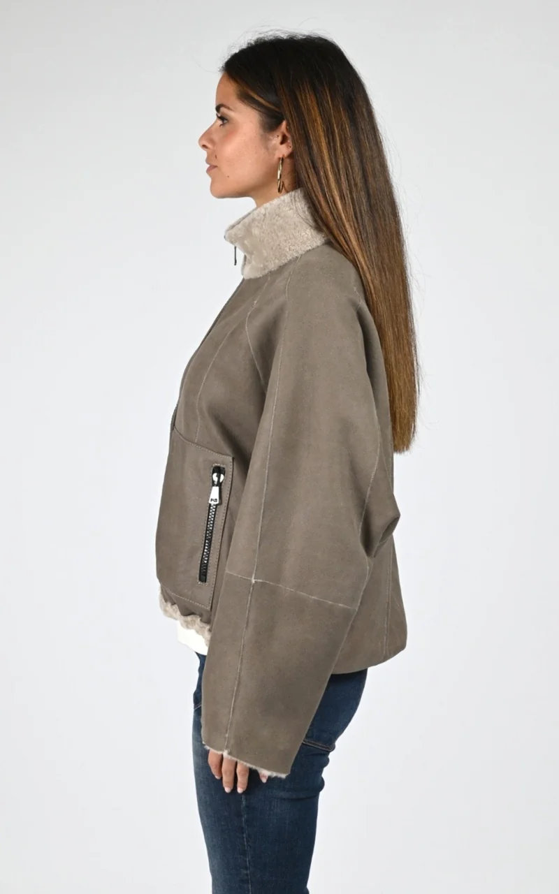 Veste peau lainée taupe