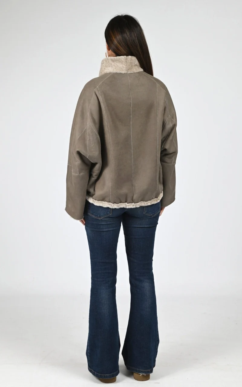 Veste peau lainée taupe