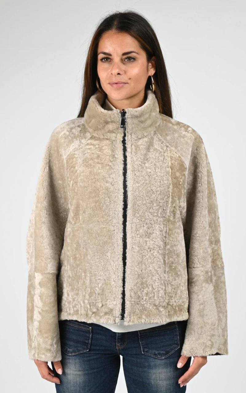 Veste peau lainée taupe