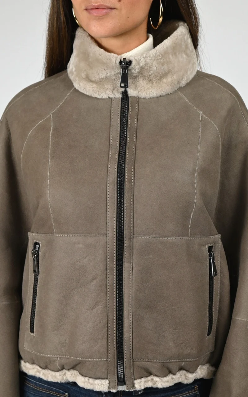 Veste peau lainée taupe