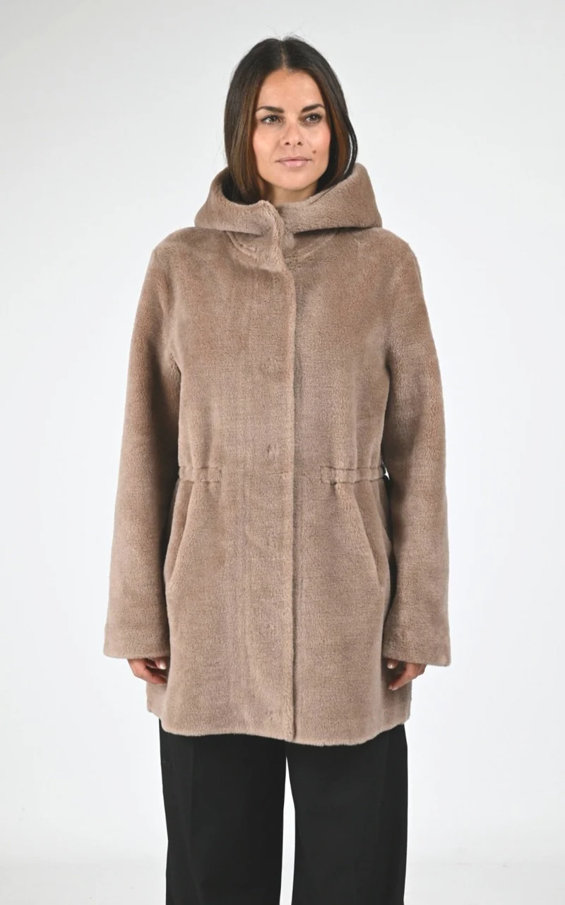 Veste à capuche en laine tissée taupe