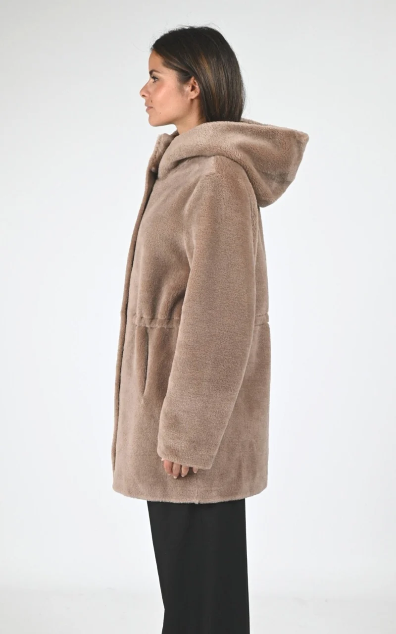 Veste à capuche en laine tissée taupe