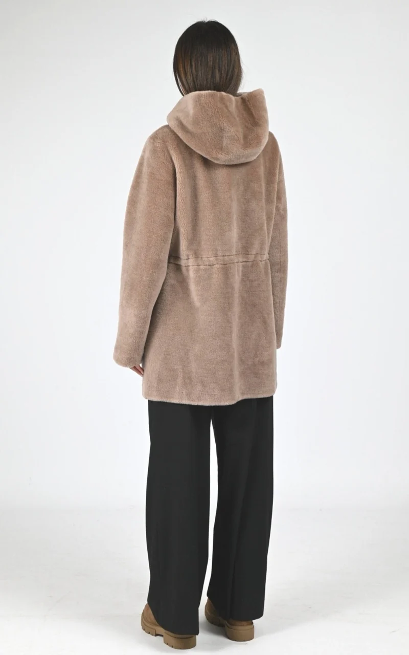 Veste à capuche en laine tissée taupe