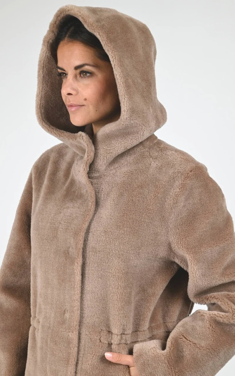 Veste à capuche en laine tissée taupe
