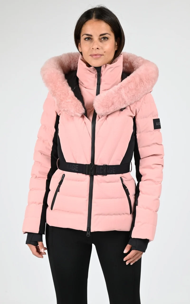 Veste de ski avec fourrure Elita rose