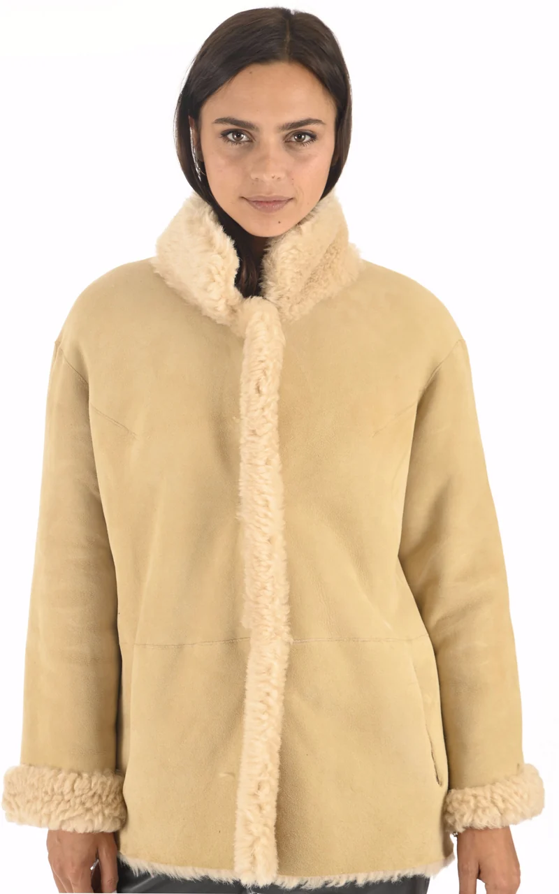 Veste réversible peau lainée beige