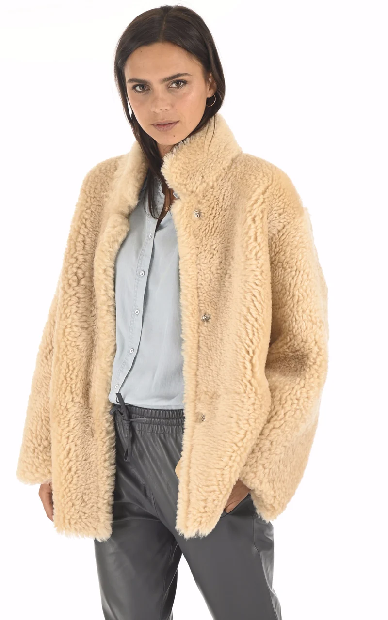 Veste réversible peau lainée beige