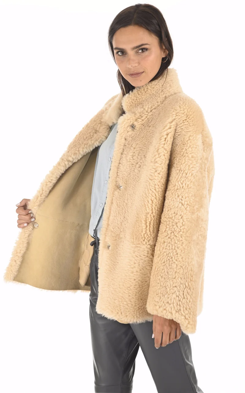 Veste réversible peau lainée beige