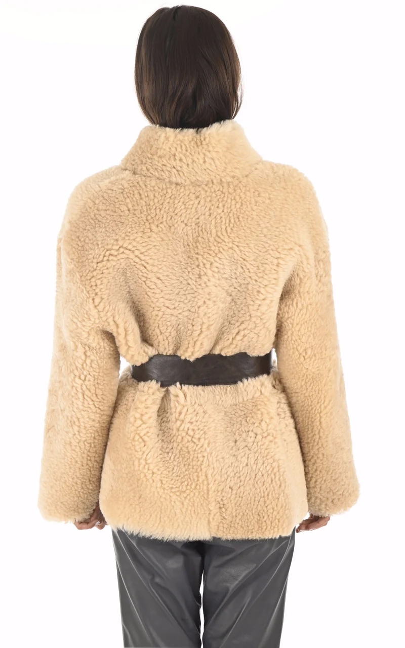 Veste réversible peau lainée beige