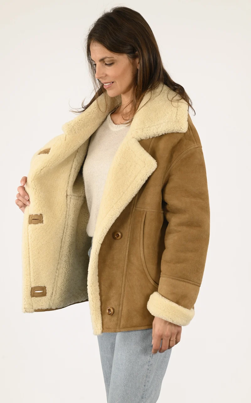Veste peau lainée oversize Coralie camel