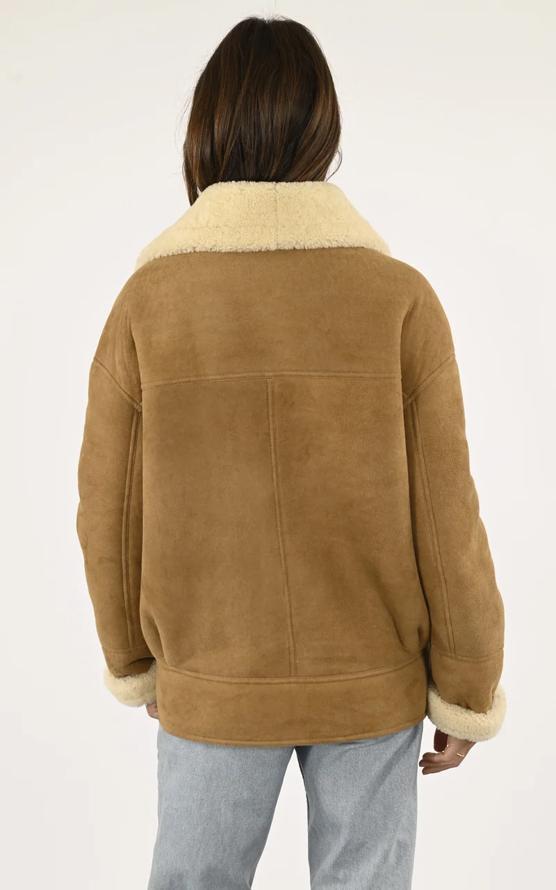 Veste peau lainée oversize Coralie camel