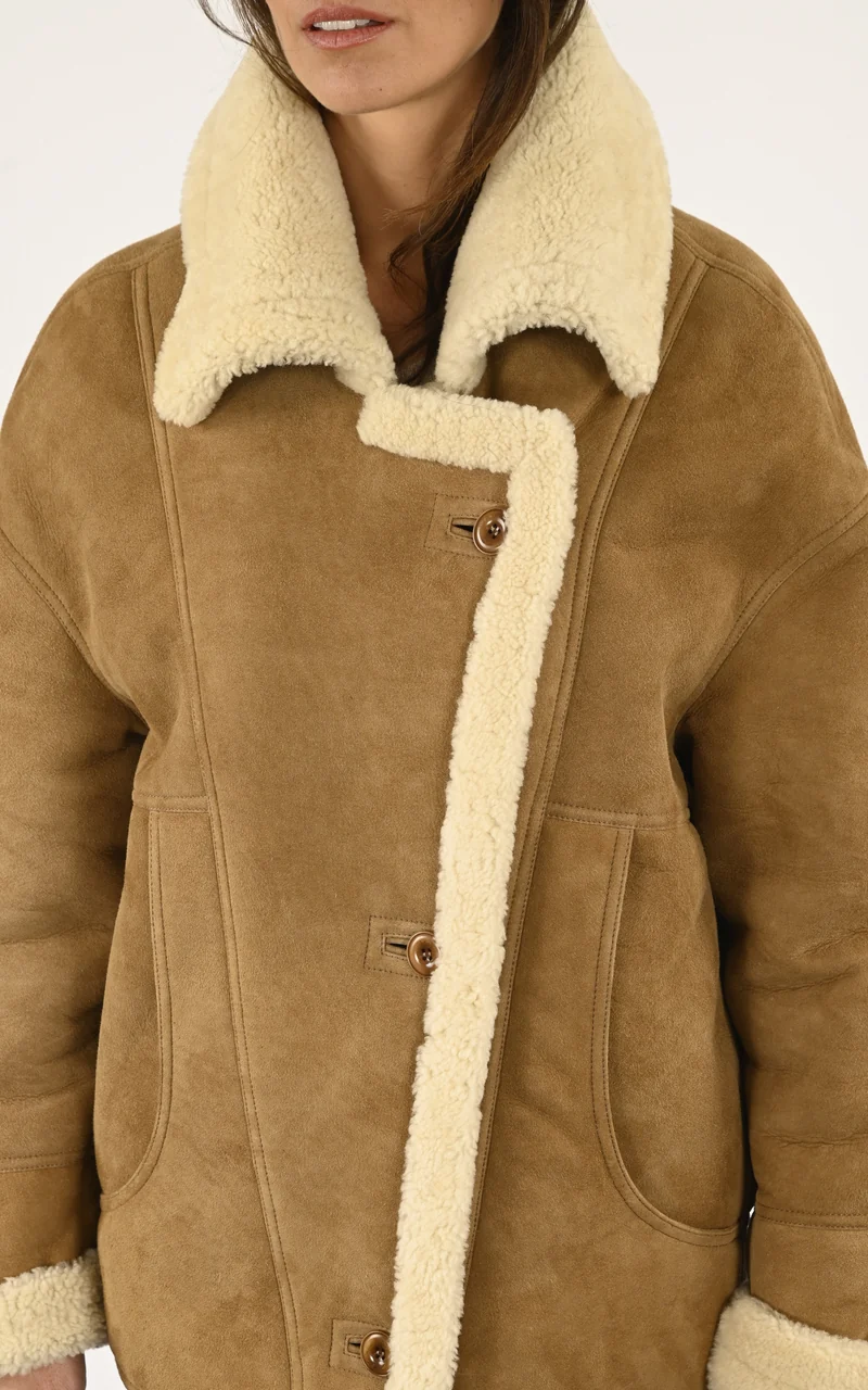 Veste peau lainée oversize Coralie camel